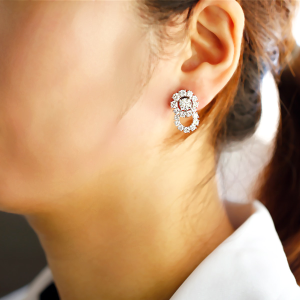 ダイヤモンド ピアス 1.556ct(Total) H SI2 GOOD K18WG/K14WG ホワイト 