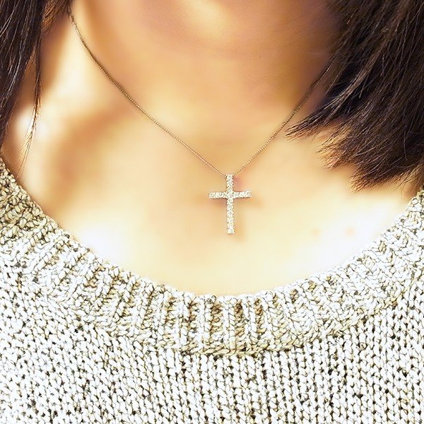 ダイヤモンド クロス ネックレス 0.6ct(Total)/16石 SI D〜H プラチナ  