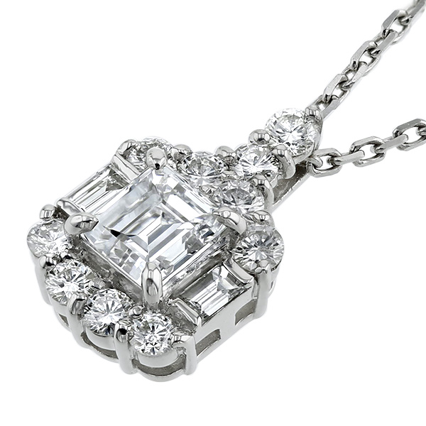 ダイヤモンド ネックレス 0.7ct E VS1 エメラルドカット プラチナ Pt 鑑定書付_1
