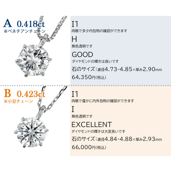 ダイヤモンド ネックレス 一粒   0.4ct F〜I I1 EX〜FAIR プラチナ Pt ソーティング付 ダイヤモンドネックレス ダイヤネックレスの画像