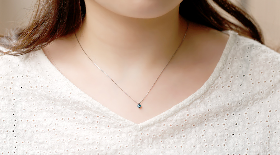 ブルーダイヤモンド ネックレス 一粒 0.5〜0.6ct FANCY DEEP GREEN BLUE VVS2〜SI1 プラチナ Pt ソーティング付 ダイヤモンドネックレス ダイヤネックレスの画像