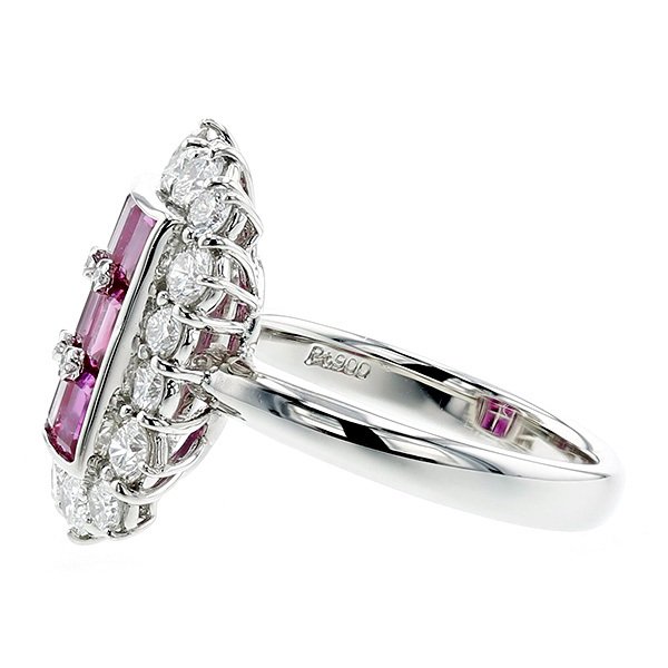 マルチカラーストーン✨計1.02CT✨k18ルビー　エメラルドダイヤリング ルビー リング 2.21ct(Total) エメラルドカット プラチナ Pt