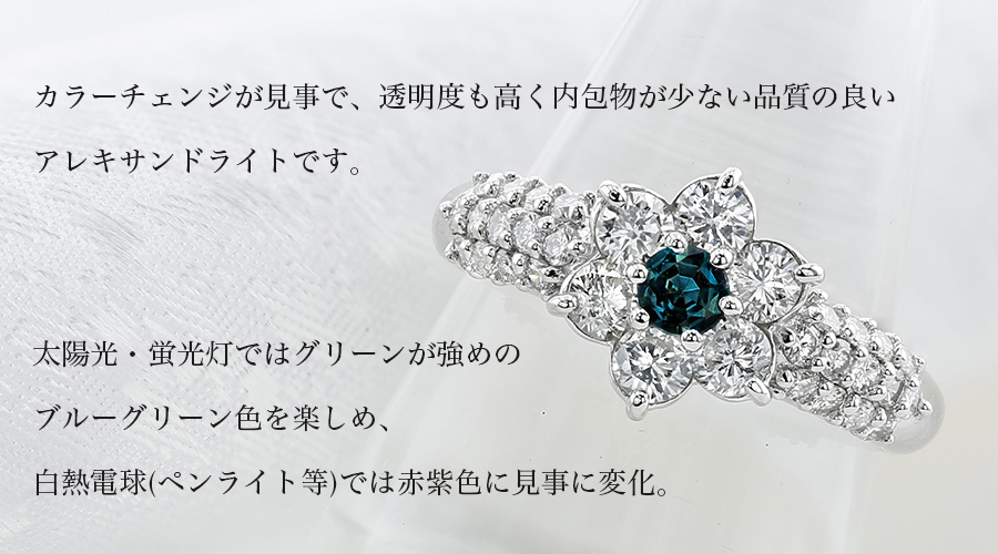 アレキサンドライト リング 0.142ct ラウンドミックスカット 脇