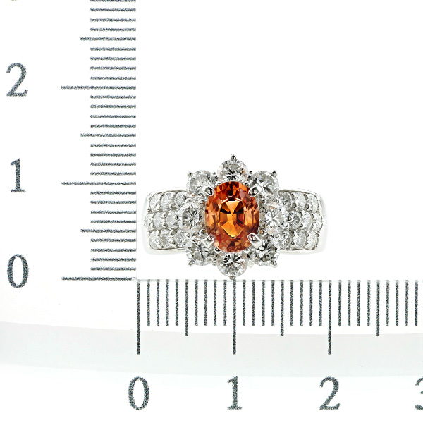 オレンジサファイア リング 1.37ct オーバル ミックスカット 脇石ダイヤ1.77ct(Total) プラチナ Pt 鑑別書付 サファイアリング  サファイア : pf6762 : エメットジュエリーYahoo!店 - 通販 - Yahoo!ショッピング