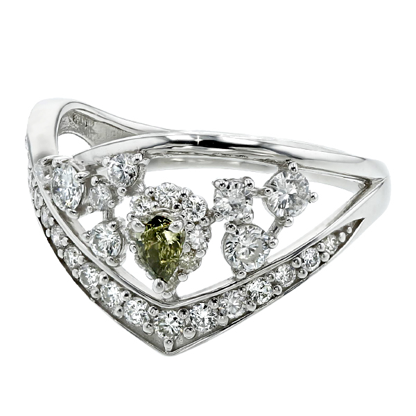 カメレオンダイヤモンド リング 0.091ct SI2 FANCY DARK GRAY YELLOWISH GREEN プラチナ Pt 鑑定書付の画像