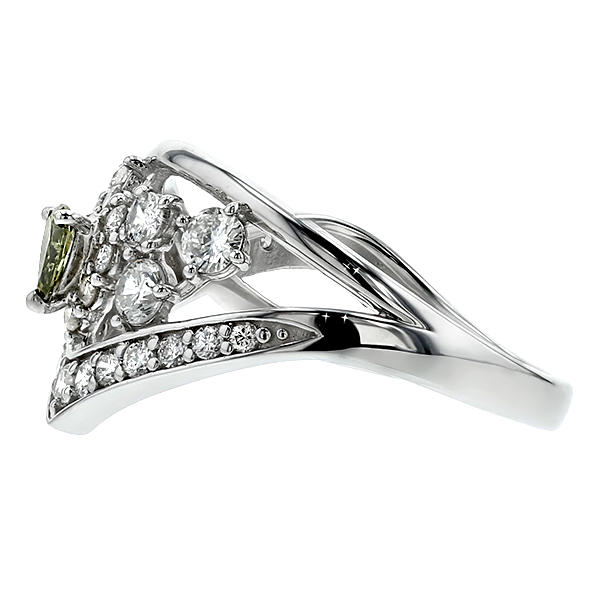 カメレオンダイヤモンド リング 0.091ct SI2 FANCY DARK GRAY YELLOWISH GREEN プラチナ Pt 鑑定書付の画像