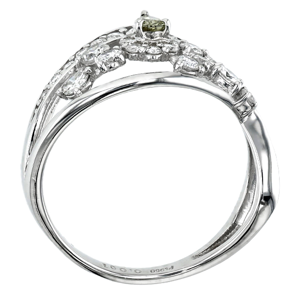 カメレオンダイヤモンド リング 0.091ct SI2 FANCY DARK GRAY YELLOWISH GREEN プラチナ Pt 鑑定書付の画像