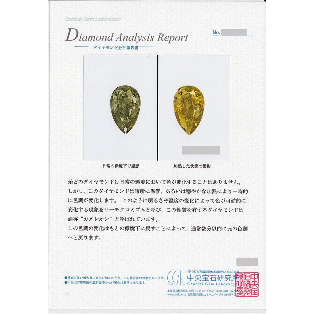 カメレオンダイヤモンド リング 0.091ct SI2 FANCY DARK GRAY YELLOWISH GREEN プラチナ Pt 鑑定書付の画像