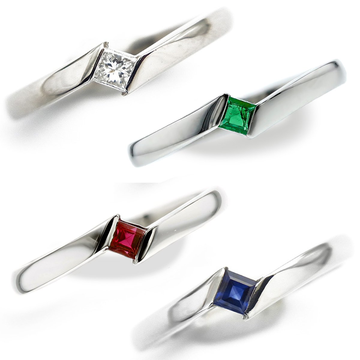 ダイヤモンド カラーストーン リング 0.07ct〜 VS〜SI E〜H プリンセス ステップ プラチナ Pt 保証書付