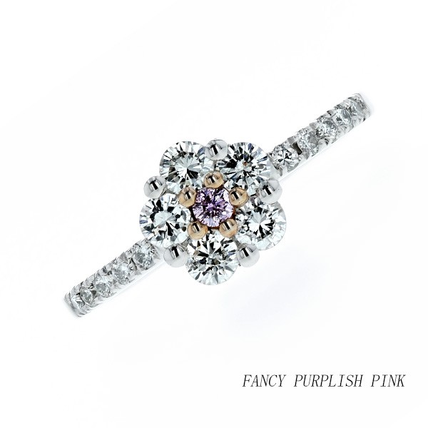 ピンクダイヤモンド リング 0.04ct I1 FANCY PINK 脇石0.60ct