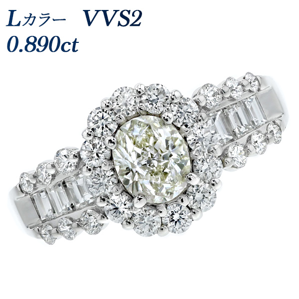 ダイヤモンド リング 0.890ct L VVS2 オーバル ブリリアント カット プラチナ Pt 鑑定書付