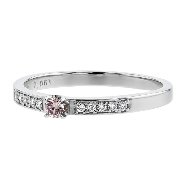 ピンクダイヤモンド リング 0.061ct FANCY ORANGY PINK SI2 ラウンド ブリリアントカット プラチナ Pt ソーティング付の画像