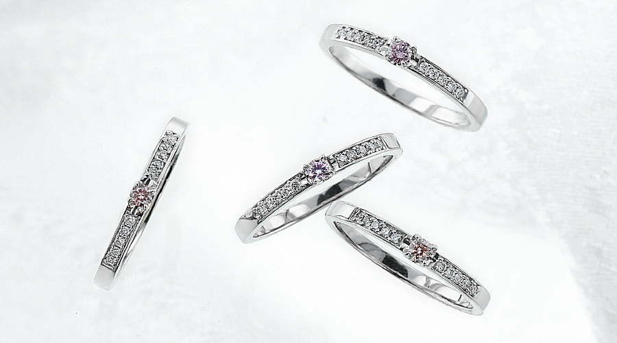 ピンクダイヤモンド リング 0.061ct FANCY ORANGY PINK SI2 ラウンド ブリリアントカット プラチナ Pt ソーティング付の画像