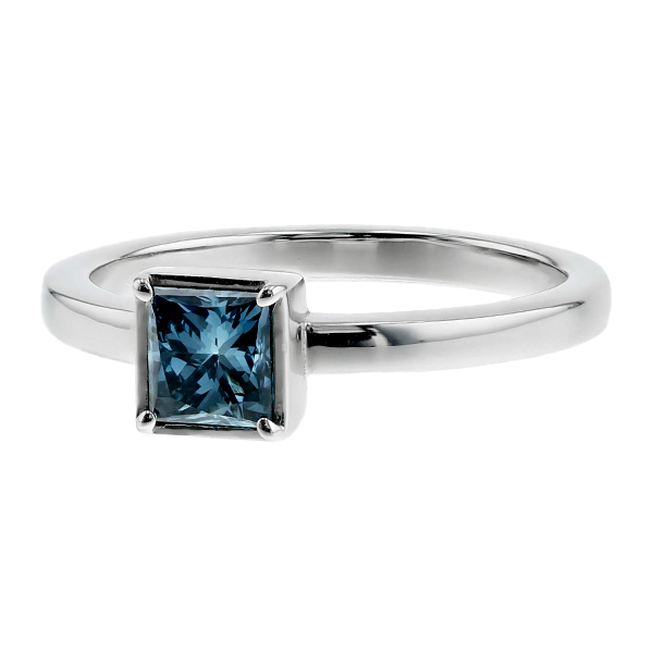 ブルーダイヤモンド リング 0.5ct 0.6ct FANCY DEEP GREEN BLUE プリンセスカット プラチナ Pt ソーティング付の画像