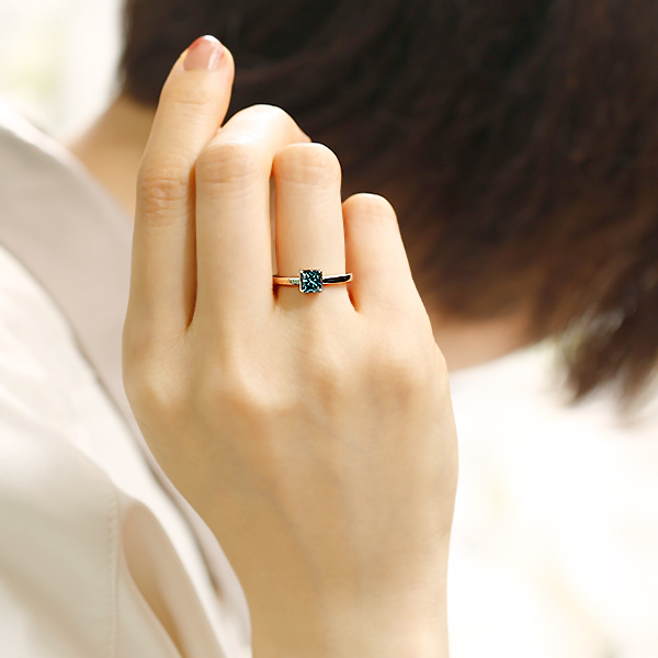 ブルーダイヤモンド リング 0.5ct 0.6ct FANCY DEEP GREEN BLUE プリンセスカット プラチナ Pt ソーティング付の画像