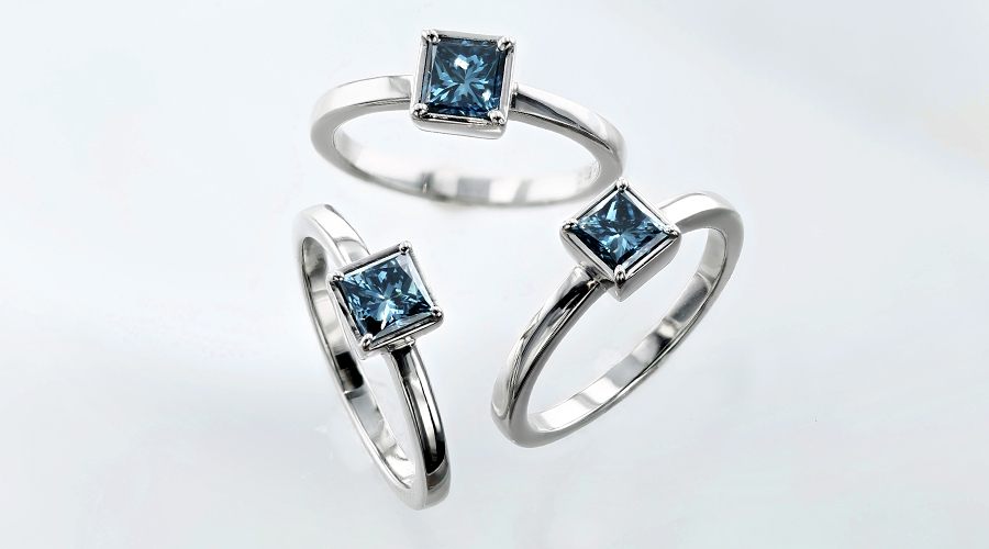 ブルーダイヤモンド リング 0.5ct 0.6ct FANCY DEEP GREEN BLUE プリンセスカット プラチナ Pt ソーティング付の画像