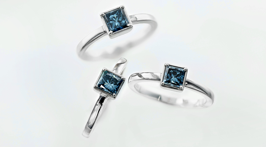 ブルーダイヤモンド リング 0.5ct 0.6ct FANCY DEEP GREEN BLUE プリンセスカット プラチナ Pt ソーティング付の画像