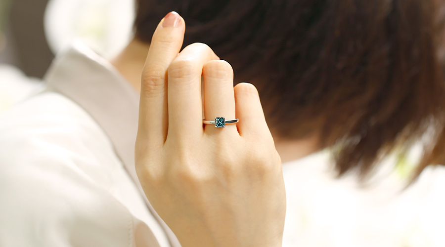ブルーダイヤモンド リング 0.5ct 0.6ct FANCY DEEP GREEN BLUE プリンセスカット プラチナ Pt ソーティング付の画像