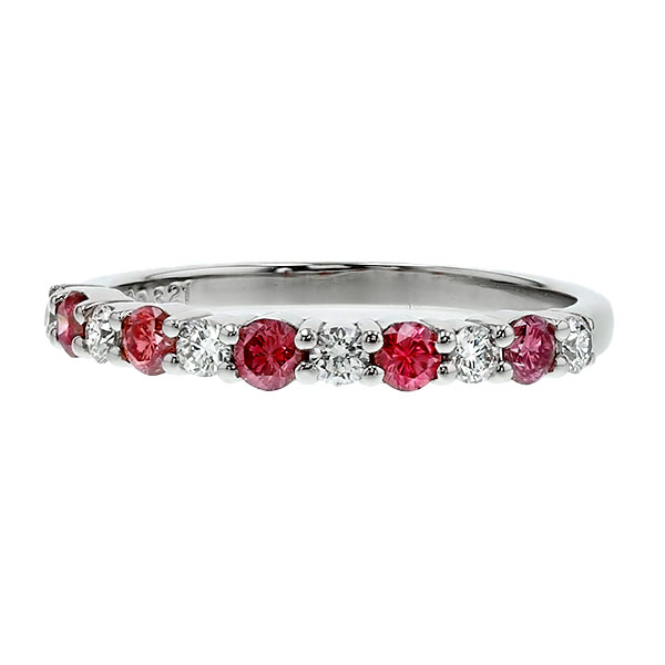 ピンク×無色 ダイヤモンド ハーフエタニティリング 0.3ct(Total) FANCY VIVID PINK SI1〜I1 ラウンドブリリアントカット プラチナ Pt ソーティング付の画像