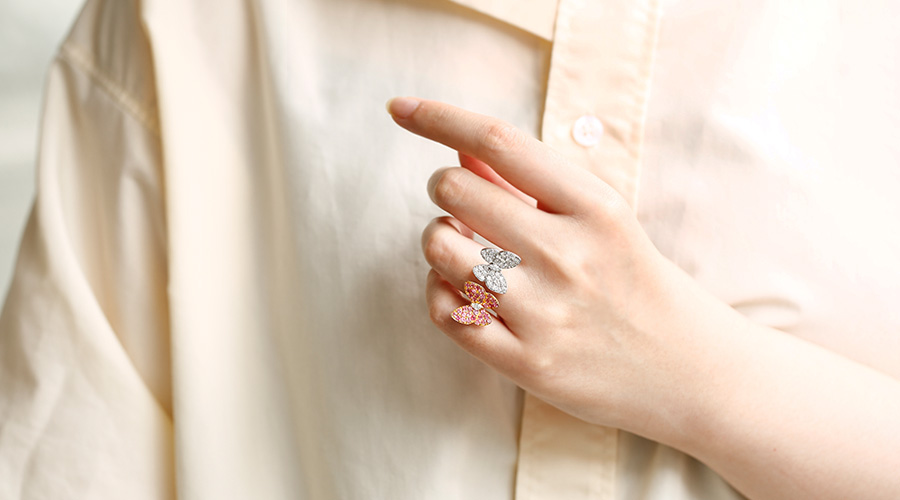 ダイヤモンド&ピンクサファイア フォークリング ダイヤ1.13ct(Total) F 