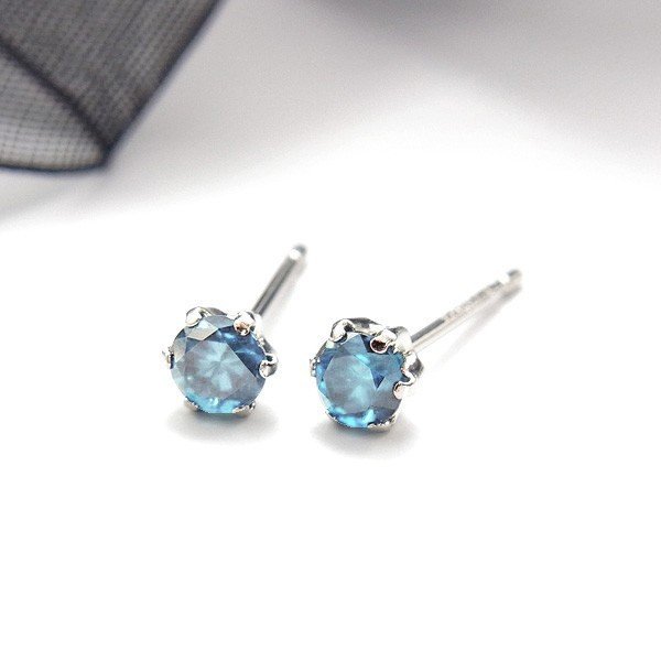 ブルーダイヤモンド ピアス 一粒 0.2ct(Total) FANCY DEEP GREEN BLUE VVS2〜SI2 プラチナ Pt ソーティング付 ダイヤモンドピアス ダイヤピアスの画像