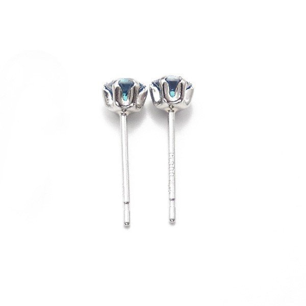 ブルーダイヤモンド ピアス 一粒 0.2ct(Total) FANCY DEEP GREEN BLUE VVS2〜SI2 プラチナ Pt ソーティング付 ダイヤモンドピアス ダイヤピアスの画像
