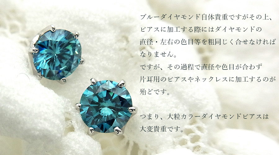 ブルーダイヤモンド ピアス 0.4ct(Total) FANCY DEEP GREEN BLUE VS1