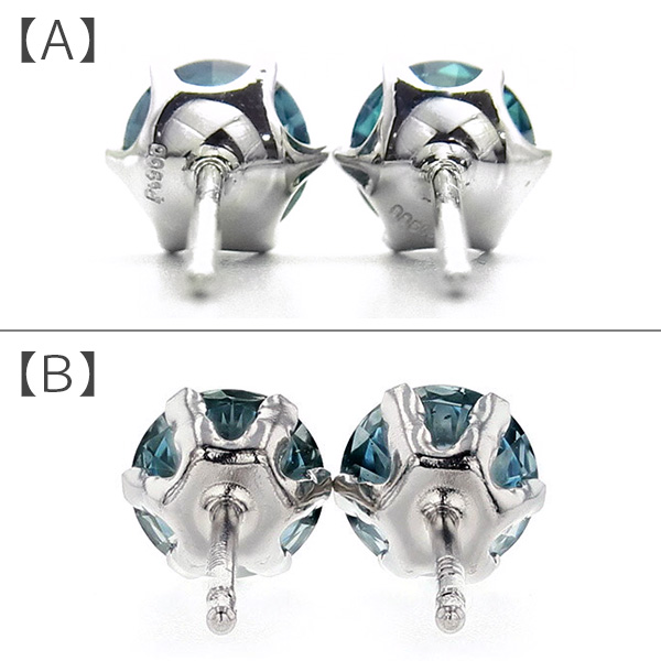 ブルーダイヤモンド ピアス 1ct〜(Total) FANCY DEEP GREEN BLUE VVS2〜SI2 プラチナ Pt ソーティング付 ダイヤモンドピアス ダイヤピアスの画像