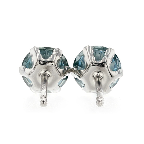 ブルーダイヤモンド ピアス 一粒 0.6ct(Total) FANCY DEEP GREEN BLUE 