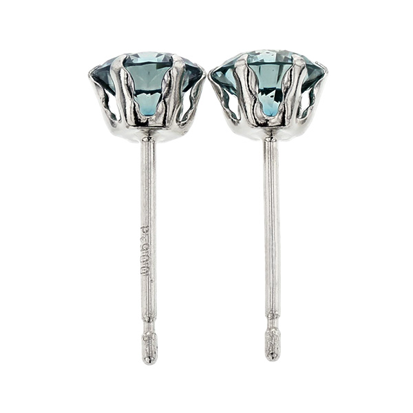 ブルーダイヤモンド ピアス 一粒 0.6ct(Total) FANCY DEEP GREEN BLUE VS1〜SI2 プラチナ Pt ソーティング付 ダイヤモンドピアス ダイヤピアスの画像