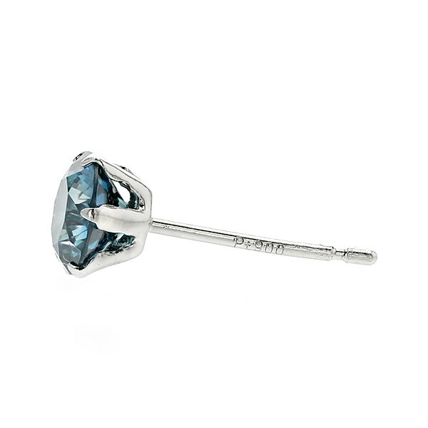 ブルーダイヤモンド ピアス 片耳用 0.5ct FANCY DEEP GREEN BLUE / FANCY GREEN BLUE VS2〜SI2 プラチナ Pt ソーティング付 ダイヤモンドピアス ダイヤピアスの画像