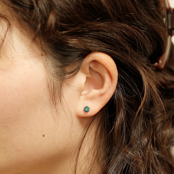 ブルーダイヤモンド ピアス 片耳用 0.5ct FANCY DEEP GREEN BLUE / FANCY GREEN BLUE VS2〜SI2 プラチナ Pt ソーティング付 ダイヤモンドピアス ダイヤピアスの画像