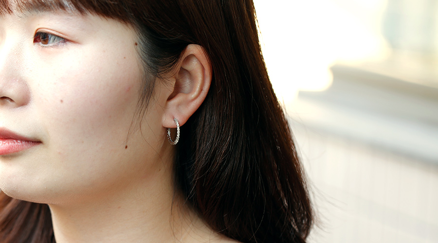 ダイヤモンド フープピアス 1ct(Total) F〜Hカラークラス VVS〜VSクラス EX〜VERY GOODカットクラス プラチナ Pt 保証書付の画像