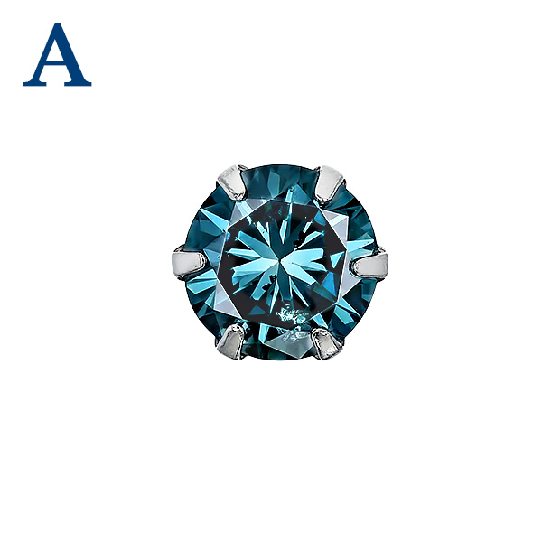 ブルーダイヤモンドピアス 片耳用 0.4ct FANCY DEEP GREEN BLUE〜FANCY BLUE GREEN SI1〜SI2 プラチナ Pt ソーティング付 ダイヤモンドピアス ダイヤピアスの画像