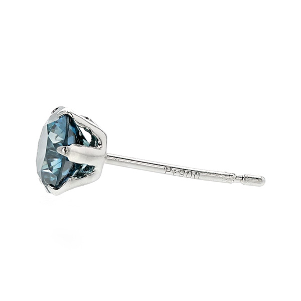 ブルーダイヤモンドピアス 片耳用 0.4ct FANCY DEEP GREEN BLUE〜FANCY BLUE GREEN SI1〜SI2 プラチナ Pt ソーティング付 ダイヤモンドピアス ダイヤピアスの画像