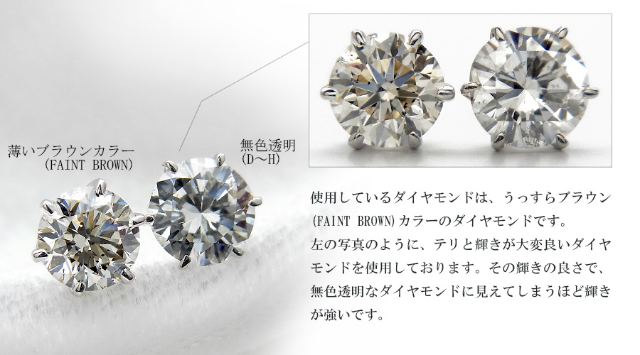 ダイヤモンド ピアス 片耳用 一粒 0.6〜0.8ct K〜M(FAINT BROWN) VS1〜SI2 GOOD プラチナ Pt ソーティング付 ダイヤモンドピアス ダイヤピアスの画像
