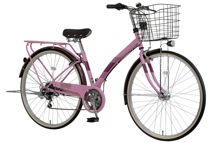 自転車 27インチ シティサイクル 6段変速 カゴ LEDオートライト 荷台