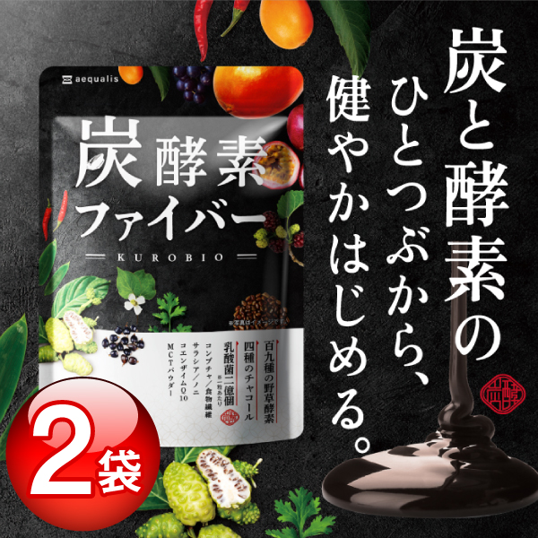 炭酵素ファイバー 炭 酵素 サプリ 2袋セット ノニ 乳酸菌 サラシア 食物繊維 コンブチャ