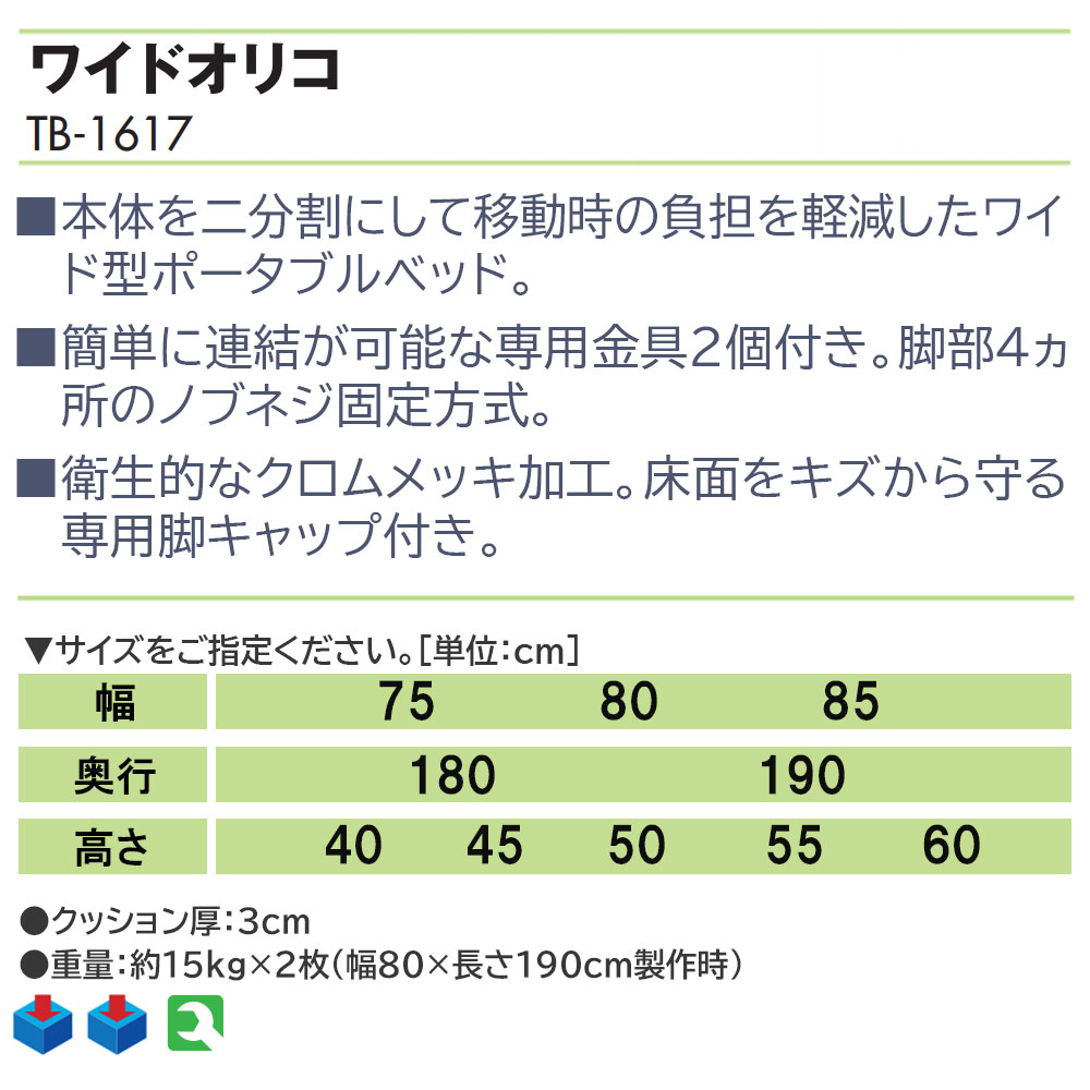 高田ベッド ワイドオリコ （無孔） TB-1617 治療用ベッド