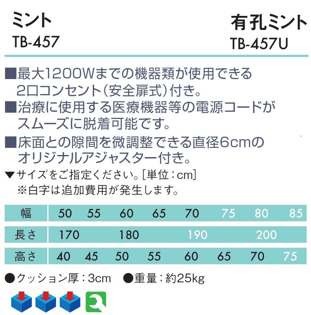 ポイント5倍) ミント（無孔） TB-457 高田ベッド マッサージベッド