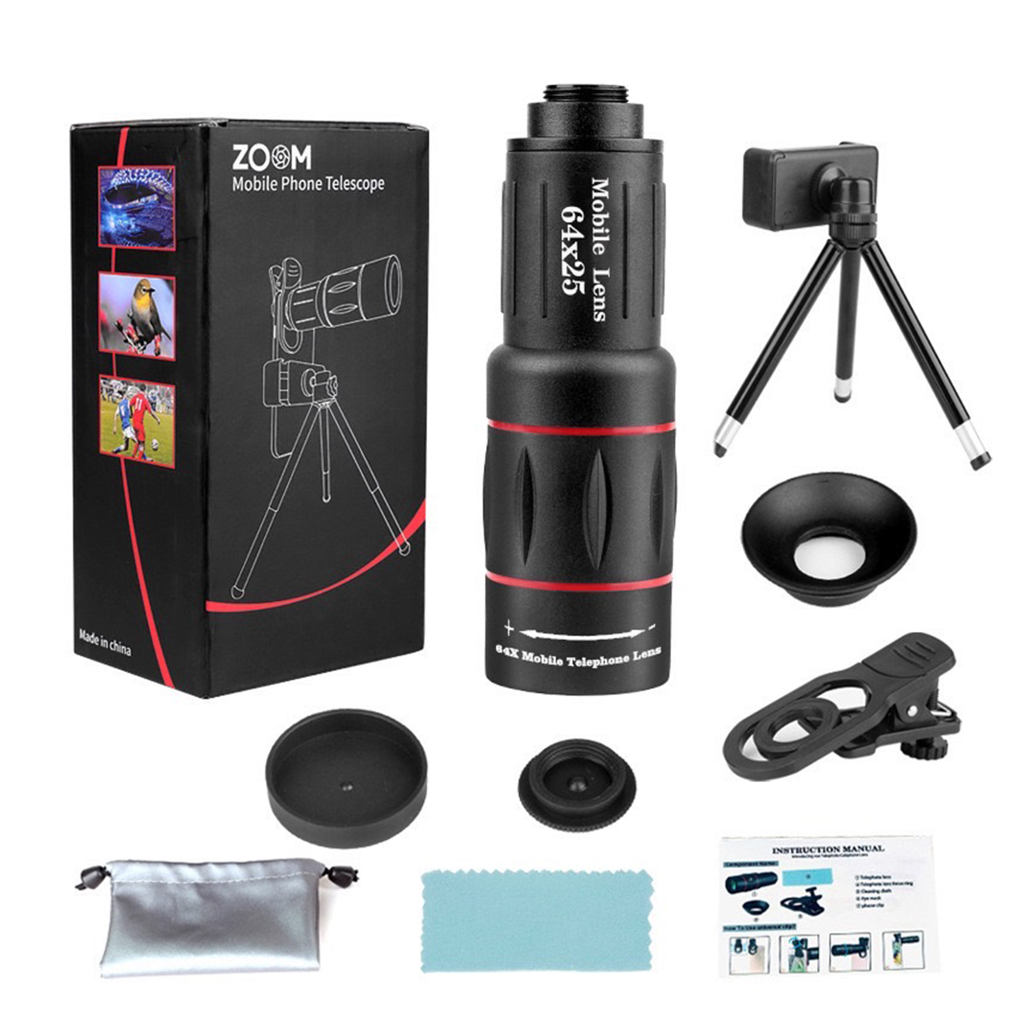 スマホ用カメラレンズ スマホ 拡大レンズ 望遠レンズ 64倍 モバイル