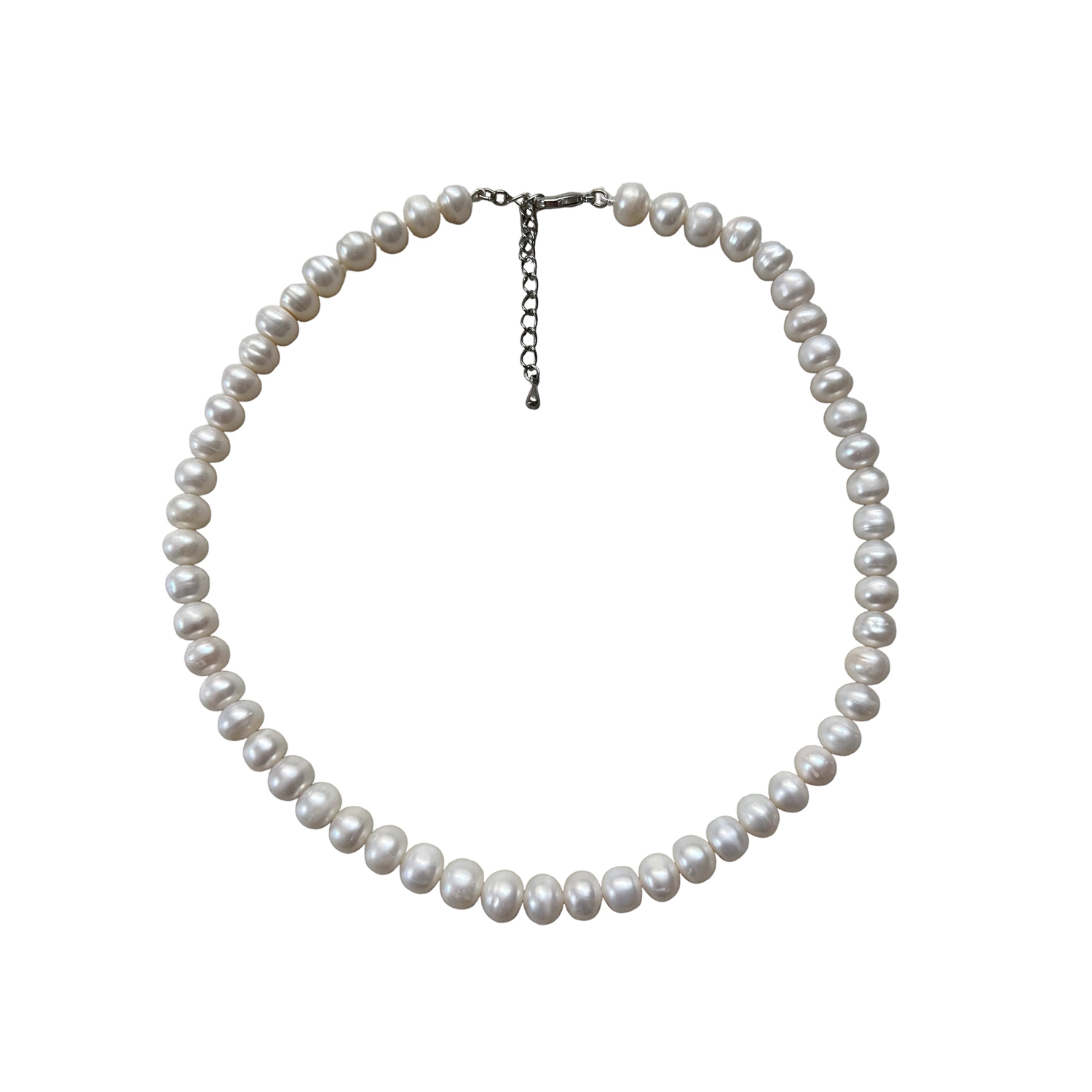 本真珠 淡水パール ネックレス セミボタン 約7.5-8mm ホワイト Sサイズ