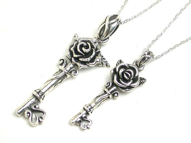 シルバー調 鍵とバラのネックレス ネックレス シルバー925 メンズ レディース ペンダント チェーン付