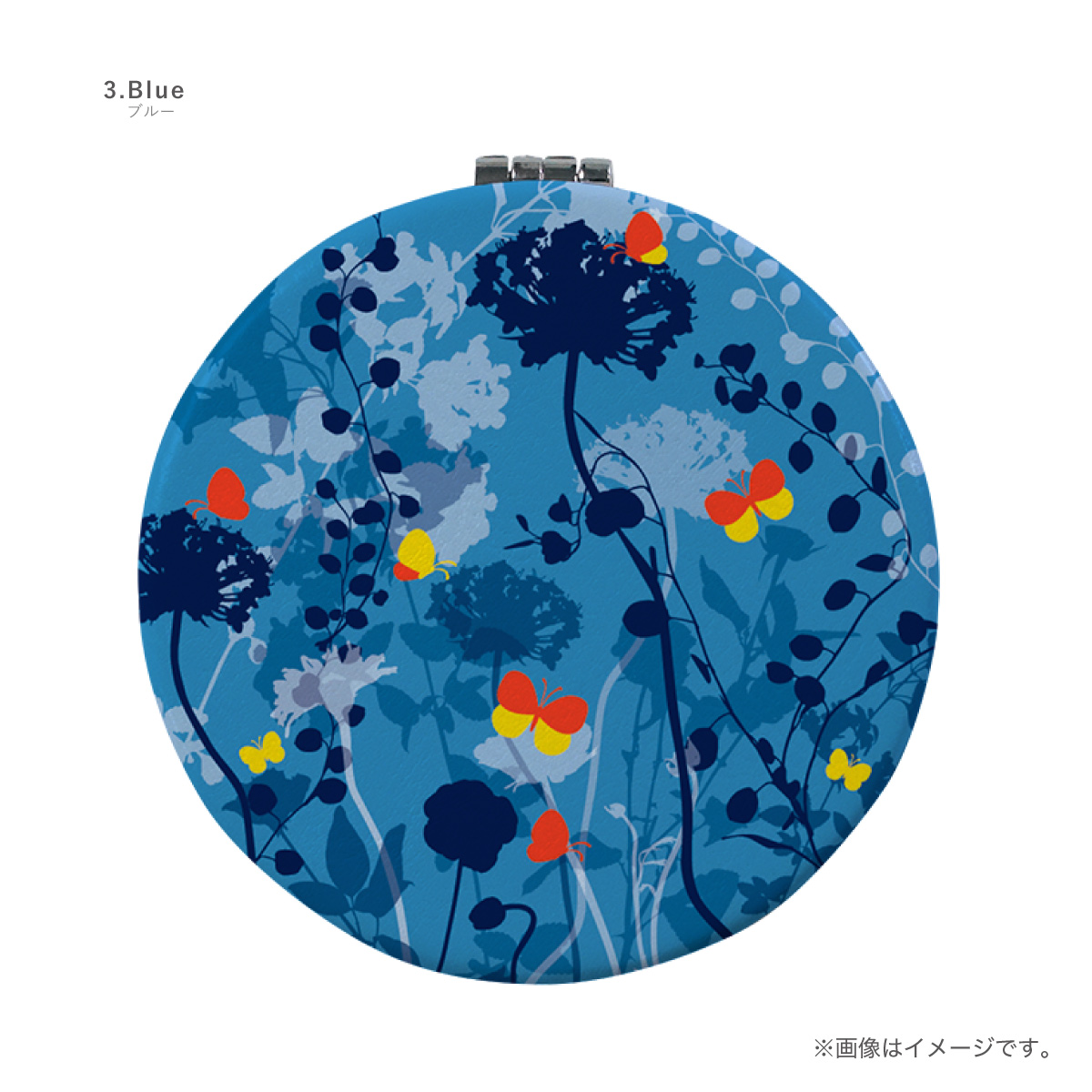 青い花柄 　コンパクト　両面ミラー 　丸い　薄い　軽い　かわいい 青い花柄 コンパクト 両面ミラー 丸い 薄い 軽い かわいい