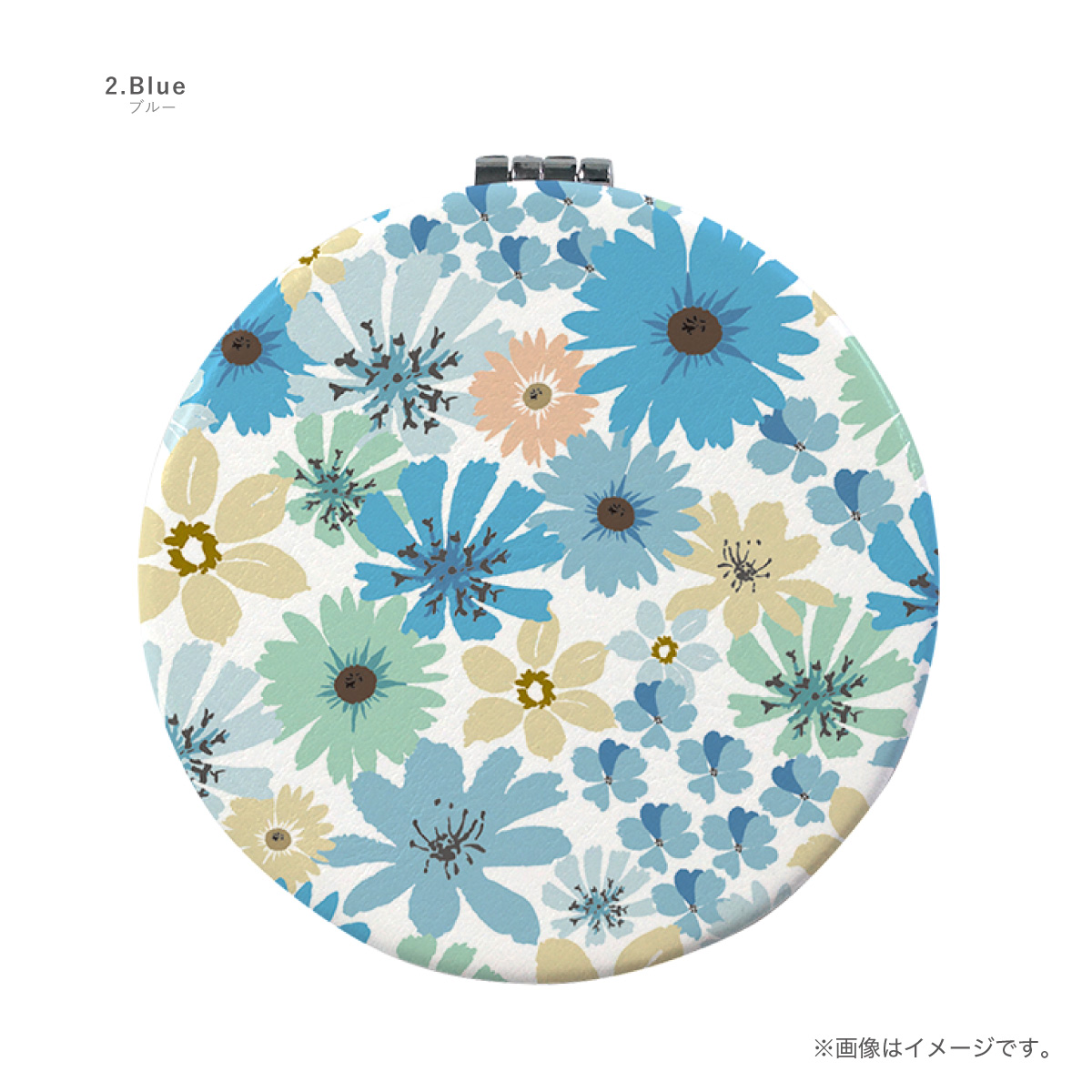 青い花柄 　コンパクト　両面ミラー 　丸い　薄い　軽い　かわいい 青い花柄 コンパクト 両面ミラー 丸い 薄い 軽い かわいい
