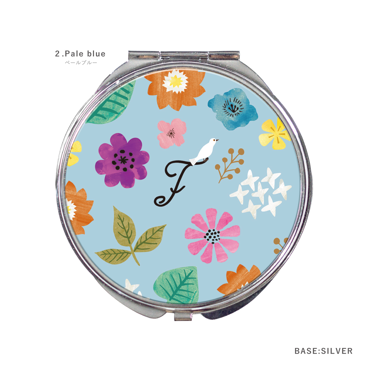 コンパクトミラー 化粧鏡 ダブルミラー 拡大鏡 丸型 花 イニシャル