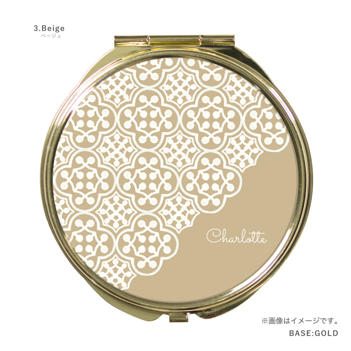 コンパクトミラー 手鏡 名入れ  ダブルミラー 丸型 拡大鏡 スクエア オリエンタル モロッカン 格子柄 シンプル パステル | ブランド登録なし | 03