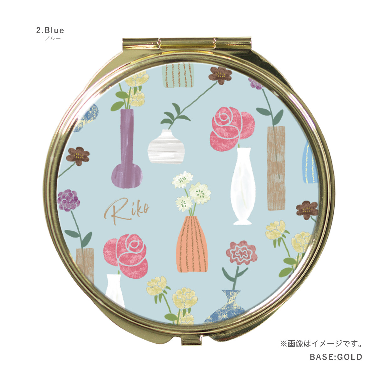 コンパクトミラー 手鏡 名入れ ダブルミラー 丸型 拡大鏡 スクエア 花