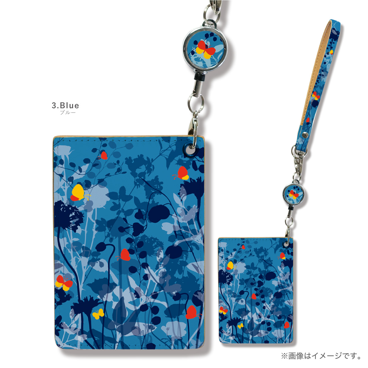 パスケース ICカード カード 定期入れ IDカード リール付き 花 蝶々