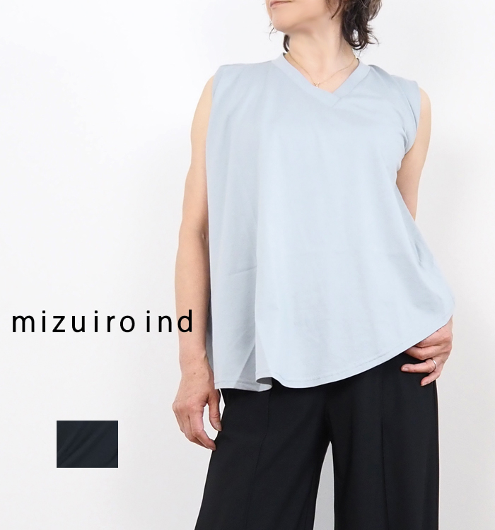 【美品】mizuiro indミズイロインド　ワイドプルオーバートップス mizuiro ind メッシュミックスワイドプルオーバー